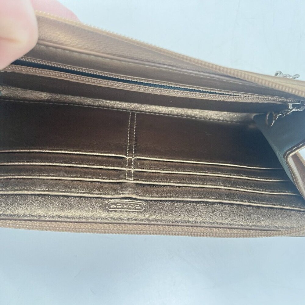 Coach Gold Signature C Logo Zip Around Wristlet Wallet - Picture 6 of 6